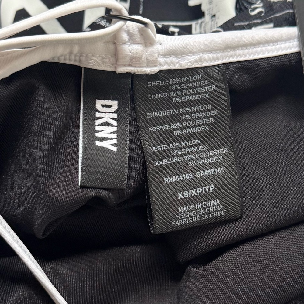 DKNY Logo Print Plunge One Piece Swimsuit Black White NWT XS - Picture 8 of 8